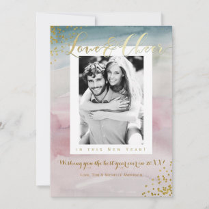 Cartão De Festividades Ano Novo Amor & Alegria Foto Glam Watercolor