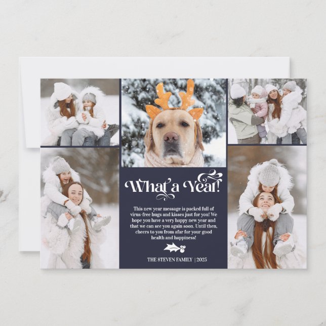 Cartão De Festividades Ano Novo Azul na revisão 5 grade de colagem de fot (Frente)