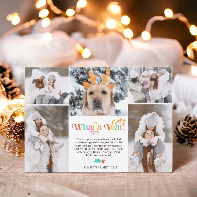 Cartão De Festividades Ano Novo Brilhante na revisão 5 grade de colagem d (Bright New Year in review 5 photo collage grid Holiday Card)
