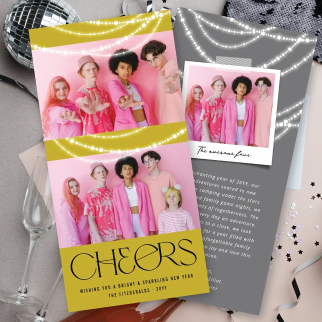 Cartão De Festividades Ano Novo Cheios de Luz Espumante Foto Na moda (Criador carregado)