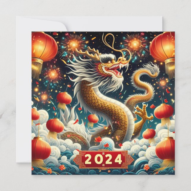 Cartão De Festividades Ano Novo Chinês 2024 Ano do Dragão (Frente)