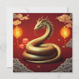 Cartão De Festividades Ano Novo Chinês 2025 Ano da Serpente