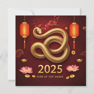 Cartão De Festividades Ano Novo Chinês 2025 Ano da Serpente