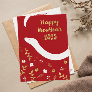 Cartão De Festividades Ano Novo Chinês 2025 De Cobra