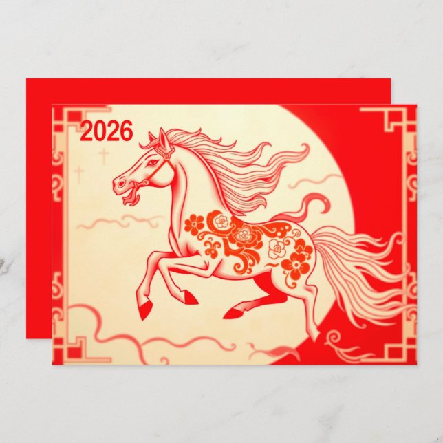 Cartão De Festividades Ano novo chinês 2026 (Frente/Verso)