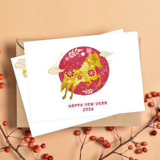 Cartão De Festividades Ano Novo Chinês 2026 Ano do Cavalo