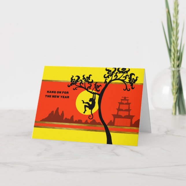 Cartão De Festividades Ano Novo Chinês do Balanço do Macaco (Frente)