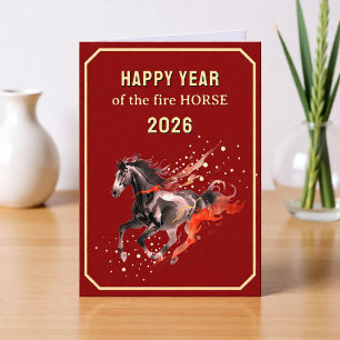 Cartão De Festividades Ano Novo Chinês Feliz do Cavalo de Fogo 2026