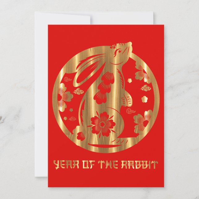 Cartão De Festividades Ano Novo Chinês Vermelho e Dourado (Frente)