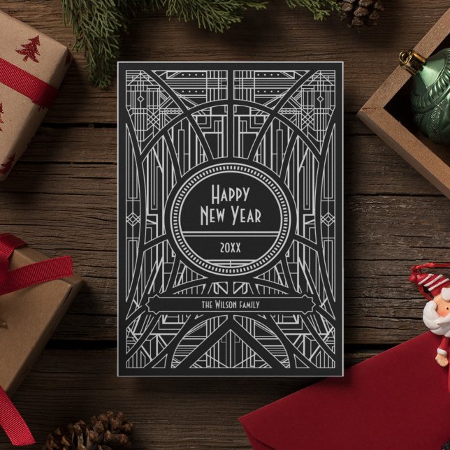 Cartão De Festividades Ano Novo da Desenho de Retrô Elegante (Criador carregado)