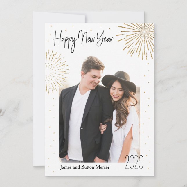 Cartão De Festividades Ano Novo do Fogos de Artifício do ouro (Frente)