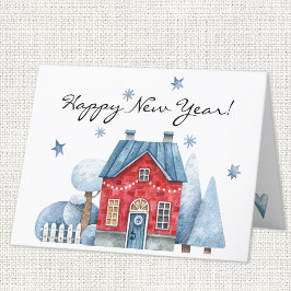 Cartão De Festividades Ano Novo Feliz Caprichoso de Inverno 
