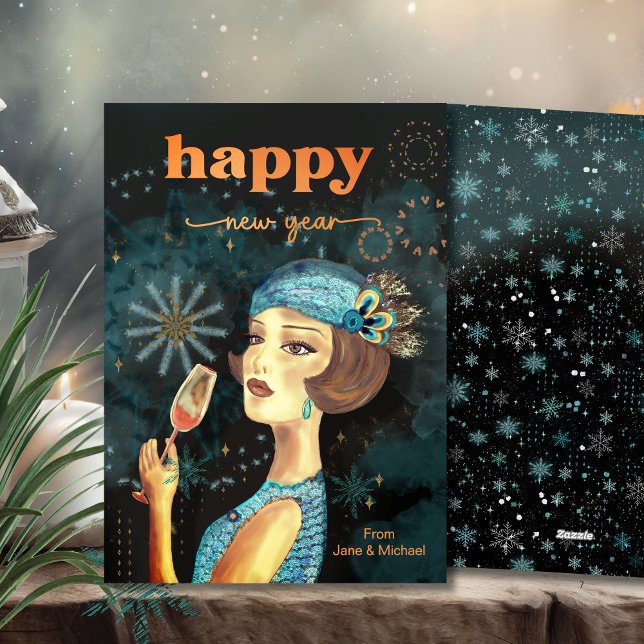 Cartão De Festividades Ano Novo Feliz Vintage Retro (Vintage Retro Happy New Year Holiday Card)