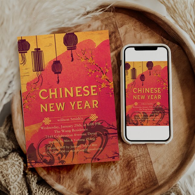 Cartão De Festividades Ano Novo Lunar Feliz Serpente Vermelho Chinês (Criador carregado)