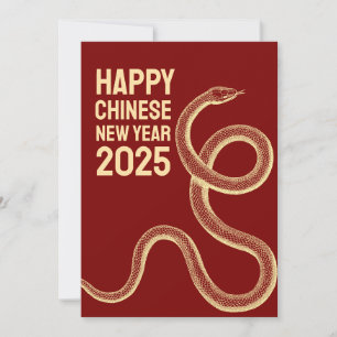 Cartão De Festividades Ano Novo Lunar Moderno Vermelho da Serpente 2025