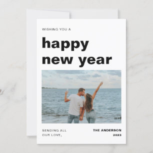 Cartão De Festividades Ano Novo Moderno e Mínimo com Foto