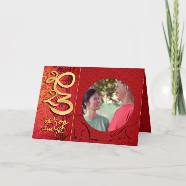 Cartão De Festividades Ano Novo Vietnamita do Cat 2023 Adicionar foto GC (Frente)