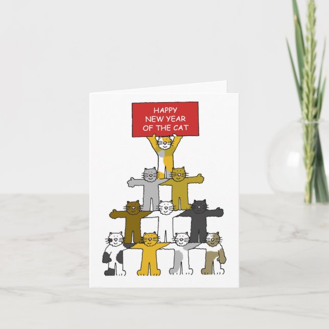 Cartão De Festividades Ano Novo Vietnamita do Gato (Frente)