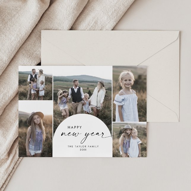 Cartão De Festividades Anos novos de múltiplas fotos do Arch Modern (Criador carregado)