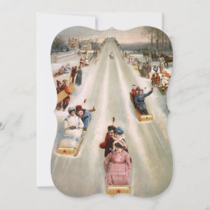 Cartão De Festividades Antiga Rico de corrida Toboggan, moída, corta o Na