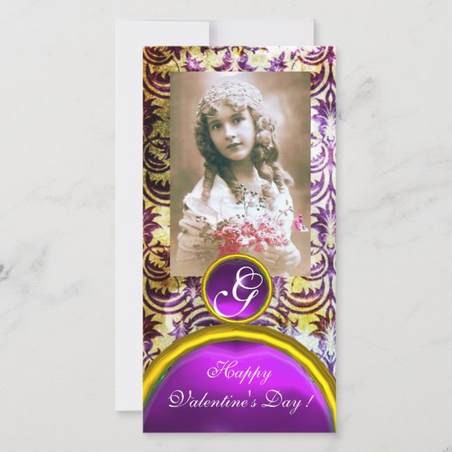 Cartão De Festividades ANTIGO PÚPULO DAMASK Ametist Monograma (Frente)