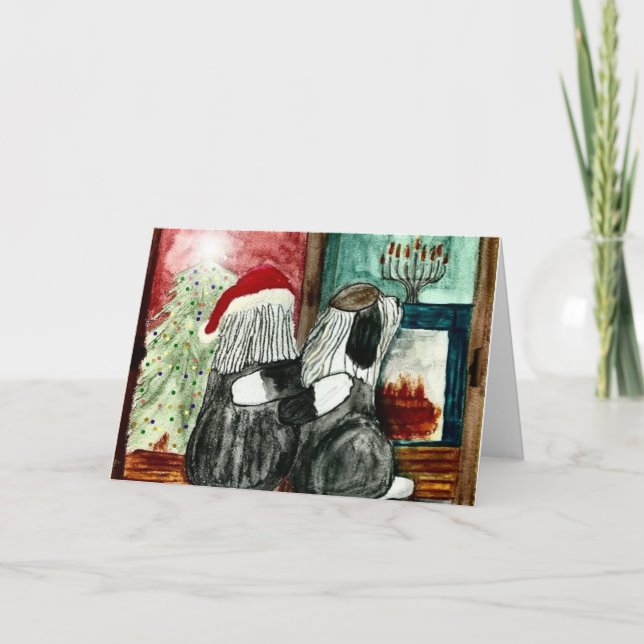 Cartão De Festividades Antigos amigos do Sheepdog Holiday em Inglês (Frente)