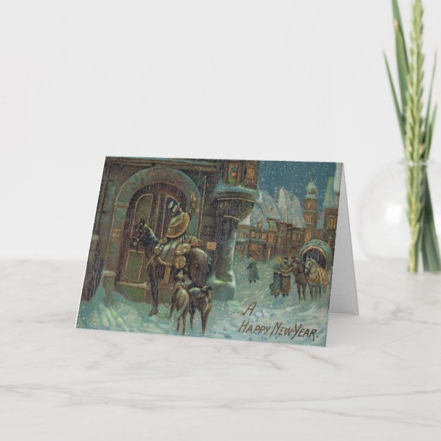 Cartão De Festividades Antique Happy New Year Card (Frente)