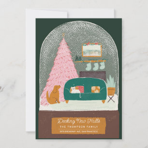 Cartão De Festividades Anunciamento de Decking New Halls Snow Globe em Mo