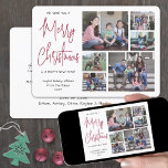 Cartão De Festividades Any Text 6 Photo We Wish You a Merry Christmas Red<br><div class="desc">Send stylish joyful greetings and share six of your favorite pictures with a unique custom photo collage holiday card. All text on this template is simple to personalize to include any wording, such as Happy Holidays, Seasons Greetings, New Year Cheers etc. The message that reads "We wish you a Merry...</div>