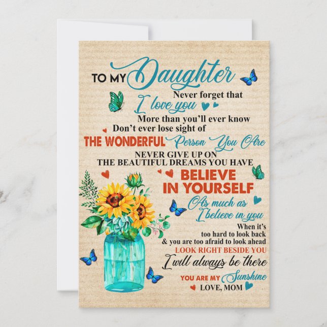 Cartão De Festividades Ao Meu Presente De Filha, Sobreloso De Borboleta,  (Frente)