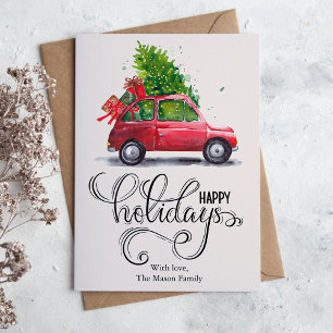 Cartão De Festividades Apartamento do Carro Vermelho Vintage Moderno
