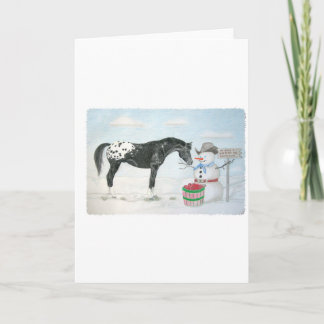 Cartão De Festividades Appaloosa horse with snowman, rectangular