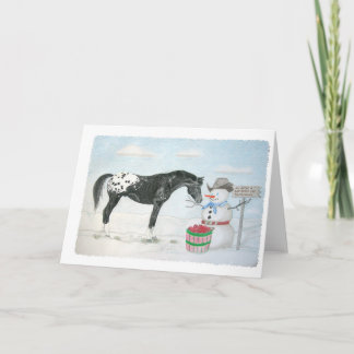 Cartão De Festividades Appaloosa horse with snowman, rectangular
