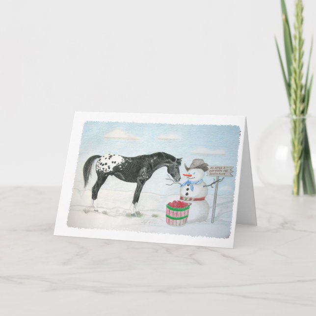 Cartão De Festividades Appaloosa horse with snowman, rectangular (Frente)
