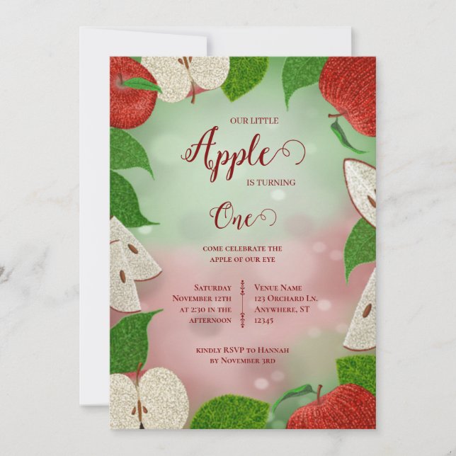 Cartão De Festividades Apple of My Eye First Birthday Invitation (Frente)
