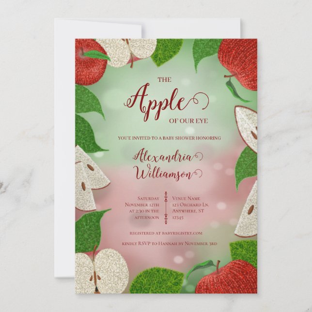 Cartão De Festividades Apple of Our Eye Baby Shower Invitation Rustic (Frente)