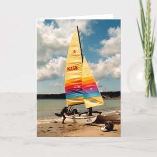 Cartão De Festividades Aprendendo a velejar um Hobie catamaran