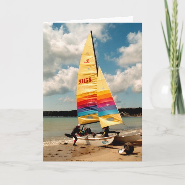 Cartão De Festividades Aprender a velejar em um catamarã Hobie (Frente)