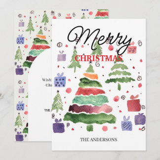 Cartão De Festividades Aquarela Alegre Vermelho Verde Roxo Azul
