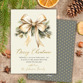 Cartão De Festividades Aquarela Arco de Ouro Folhagem Bege Natal Feliz