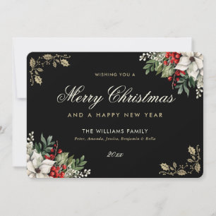 Cartão De Festividades Aquarela Azevinho Frutas Vermelhas Poinsettia Bran