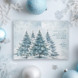 Cartão De Festividades Aquarela Azul Árvore de Natal Inverno