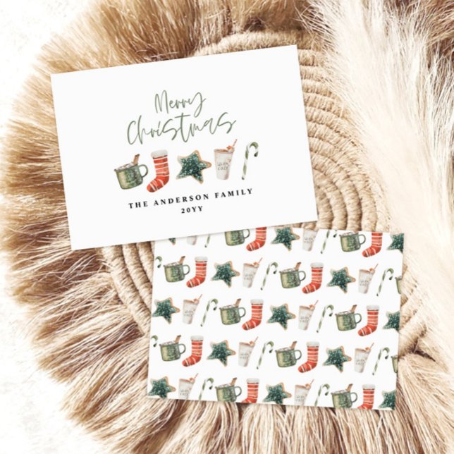 Cartão De Festividades Aquarela Biscoito de Natal bebe canas doces (Criador carregado)