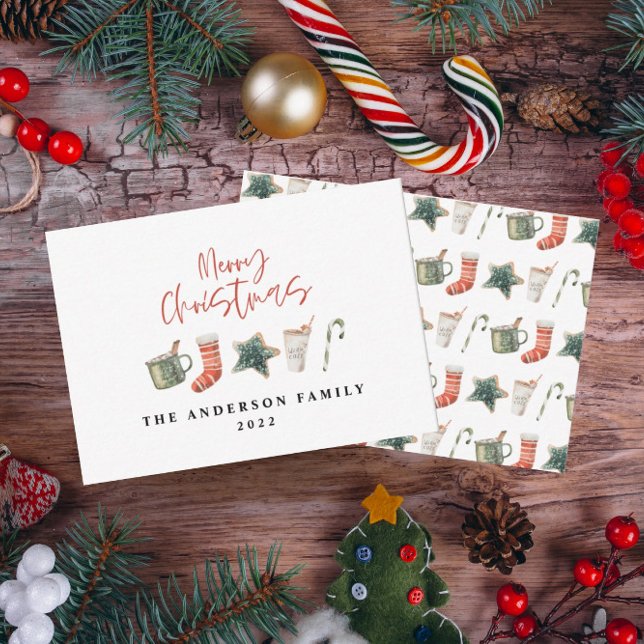 Cartão De Festividades Aquarela Biscoito de Natal bebe canas doces (Criador carregado)