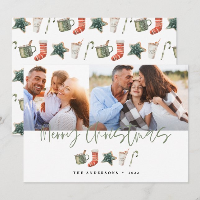 Cartão De Festividades Aquarela Biscoito de Natal bebe doce de cana Holi (Frente/Verso)