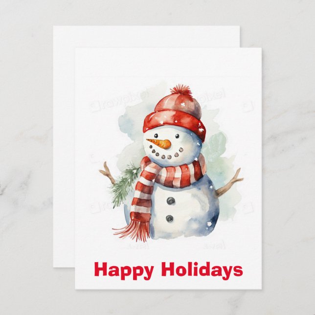 Cartão De Festividades Aquarela Boneco de neve natal clipart , natal  (Frente/Verso)