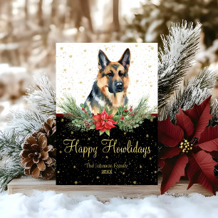 Cartão De Festividades Aquarela Cachorro Pastor Alemão Feliz Natal