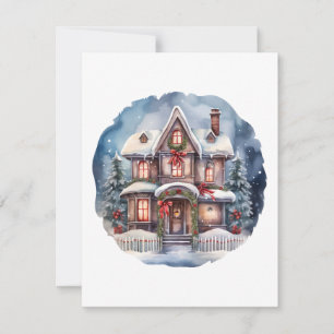 Cartão De Festividades Aquarela Casa Aconchegante Natal Feliz