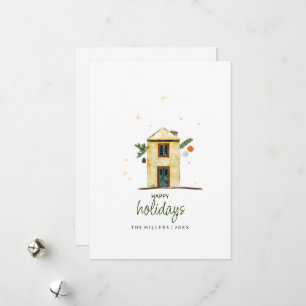 Cartão De Festividades Aquarela Casa Feliz Natal Não-fotográfico