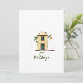 Cartão De Festividades Aquarela Casa Feliz Natal Não-fotográfico